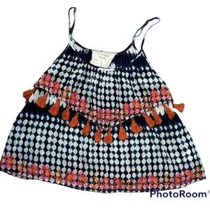 California Moonrise Embroidered Tassel Tank Top Multicolor